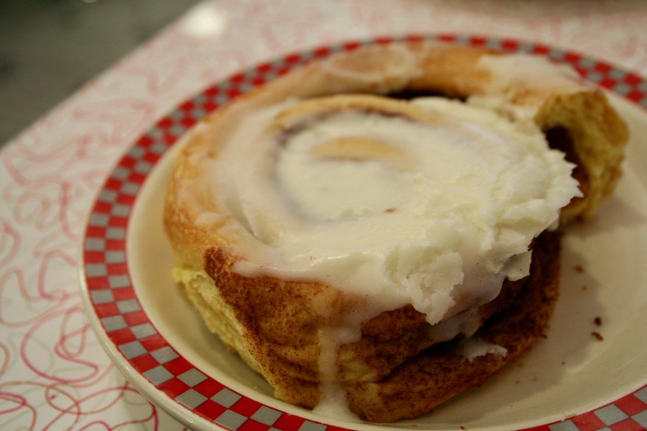 A cinnamon roll at Sloopy's Diner in the Ohio Union