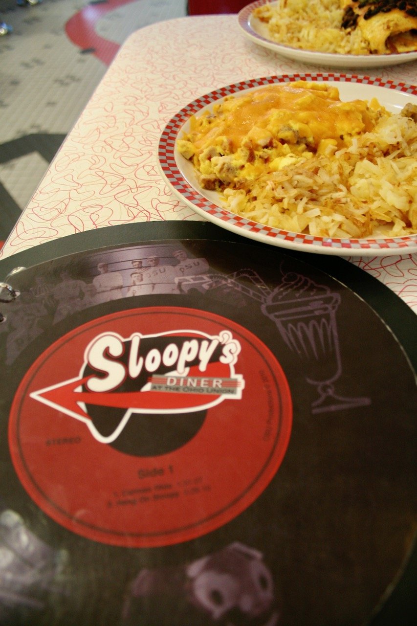 Record-shaped menus at Sloopy's Diner in the Ohio Union